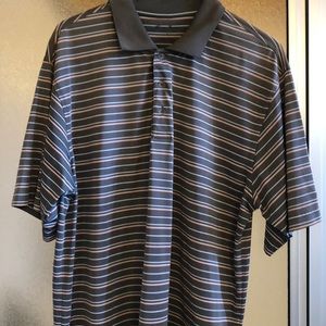 Tommy Atmour Gray and orange striped polo shirt